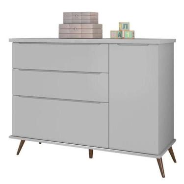 Imagem de Cômoda Infantil Retrô Melinda 1 Porta e 3 Gavetas Cinza - Phoenix Baby