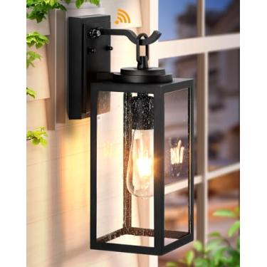 Imagem de OPAXIS Iluminação Externa Grande De 15" Do Anoitecer Ao Amanhecer, Luminárias Externas Modernas, Luzes De Parede Externas Pretas À Prova D'Água, Arandelas De Vidro Transparente Para Casa, Jardim, Qu