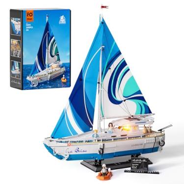 Imagem de FUNWHOLE Sailboat La Brisa Lighting Building-Bricks Set - City Yacht 1640 Pcs Collection Display Set for Adults and Technic Lovers