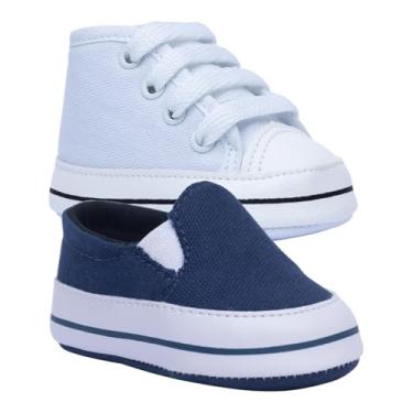 Imagem de Kit 2 Tenis Sapatinho Bebe Menina Menino Star Slip On K39 (Branco-Marinho, BR, Bebê, Alfa, G)