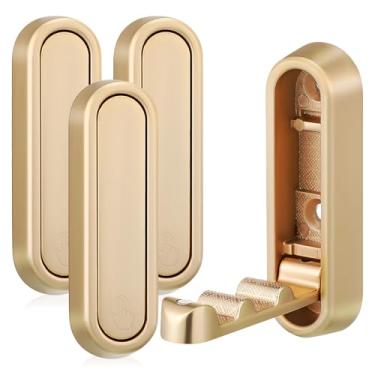 Imagem de PASOLABE Ganchos dobráveis para casacos, 4 peças, ganchos de parede dourados dobráveis para banheiro, liga de zinco, ganchos de toalha resistentes para pendurar casacos, roupas, chapéus, bolsas