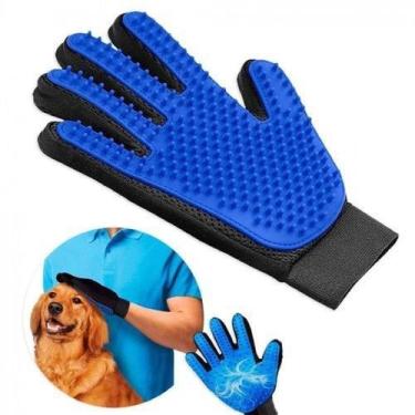 Imagem de Luva Pet Escova Massageadora Remove Tira Pelos Cachorro Gato Azul - Lo