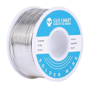 Imagem de SainSmart Fio de solda de 0,6 mm 63/37 estanho/chumbo Sn63Pb37 com núcleo de resina de fluxo para solda elétrica (100 g / 0,22 lbs)