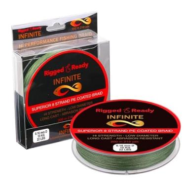 Imagem de Rigged and Ready Infinite Hi-Performance Fishing Trança - 4,5 kg 4,5 kg PE Coated Line - 200 m. Trançado 8 fios de baixo diâmetro sem estiramento longo fundido resistente à abrasão dissipador rápido