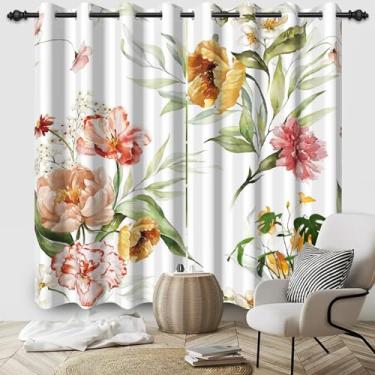 Imagem de DORCEV Cortinas blackout de plantas florais rústicas aquarela flores coloridas folhas verdes cortina de janela tratamentos primavera floral cortinas de janela sala de estar quarto cozinha, 107 x 213