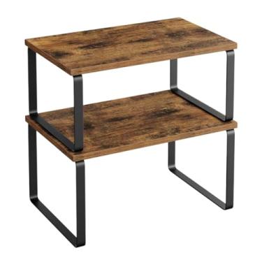 Imagem de Fenteer 2PCS Gabinete Organizer prateleiras de cozinha Countrents pratos pratos de especiarias expansíveis para o armário do banheiro podem escritório, Marrom Preto