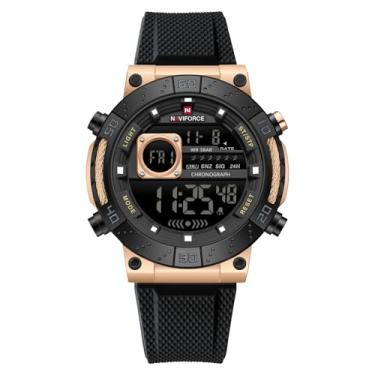 Imagem de NAVIFORCE Relógio de pulso digital masculino moderno militar à prova d'água esportivo cronógrafo masculino com alarme/luz de fundo LED, Dourado, Esportivo