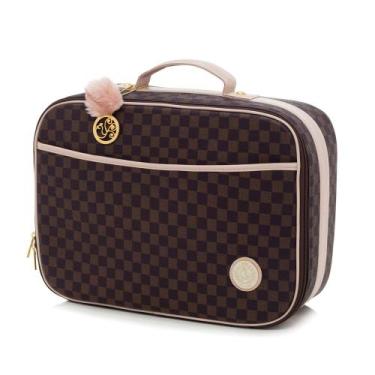 Imagem de Mala Maternidade Lequiqui Escocesa Colour - Marrom c/ Rosa