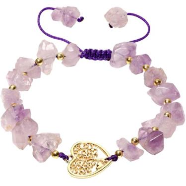 Imagem de XHUUU Pulseiras femininas espirituais com contas de ametista crua, amuletos de árvore da vida, cristais e pedras, joias de meditação de equilíbrio de boa sorte
