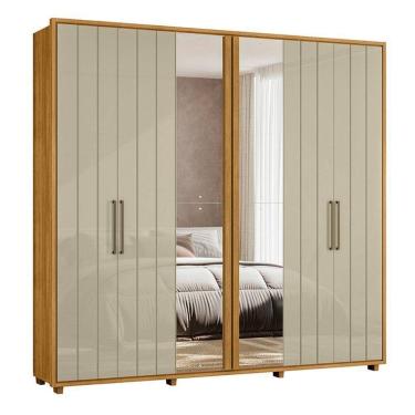 Imagem de Guarda-roupa Casal Miró Ripado Com Escada 6 Portas 4 Gavetas 2 Portas C/ Espelho - 7 Decor Cumaru E Opala