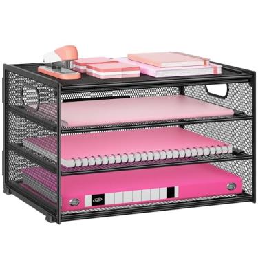 Imagem de Lavatino Organizador de mesa com 3 camadas, bandeja de arquivo de papel de metal de malha para mesa, material de escritório e organização doméstica, serve para papel A4, correio, revistas e acessórios