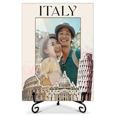 Imagem de Moldura Italy Souvenirs, moldura de 10 x 15 cm para exibição de mesa, férias, lua de mel, noivado, aniversário, presentes de casamento para casais de amigos da família, molduras de madeira para
