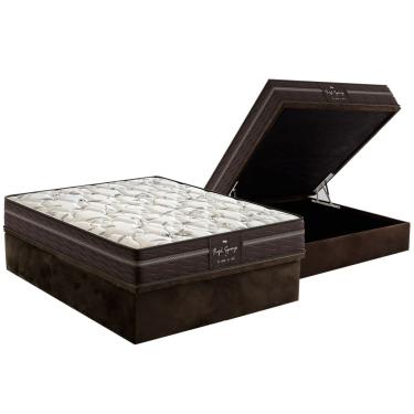 Imagem de Cama Box Baú Casal: Colchão Molas MasterPocket Ensacadas Probel Perfil Springs Plus + Base CRC Suede Brown (138x188)