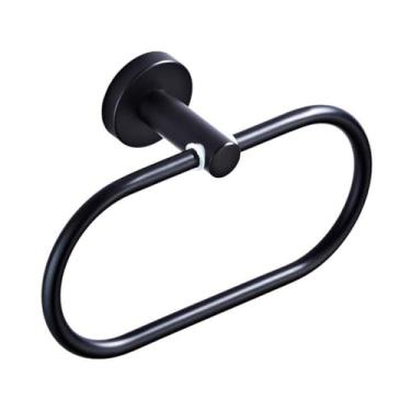 Imagem de Conjunto de banheiro de latão preto - barra de toalha com prateleira para secador de cabelo, suporte para papel higiênico, anel de toalha oval