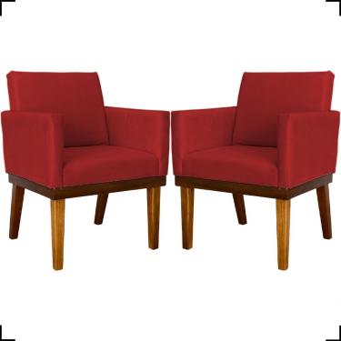 Imagem de Kit 2 Poltronas Decorativa Para Sala Recepção Consultório Escritório Base Em Madeira Divine Suede