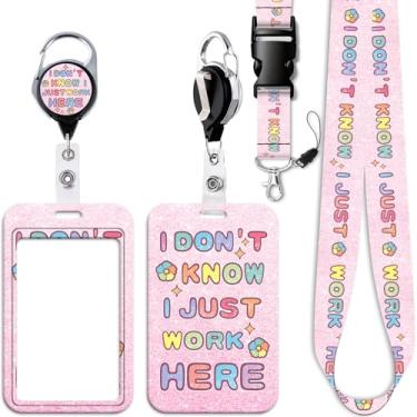 Imagem de Cordão de identificação rosa legal e clipe de carretel retrátil engraçado para crachá de identificação e chaves para mulheres e meninas, carretel de trabalho, chaveiro com suporte para identidade