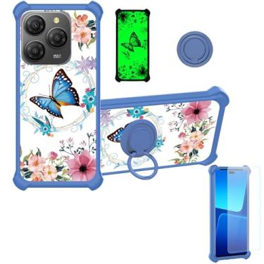 Imagem de jioeuinly Capa para celular UMIDIGI G9X compatível com UMIDIGI Note 100X / 100X 5G [com protetor de tela de vidro temperado][PC rígido + silicone macio][suporte para anel] [efeito luminoso] YGL-LHD