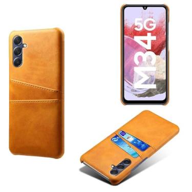 Imagem de Capa compatível com Samsung Galaxy M34 5G, capa de couro PU - Capa de telefone fina à prova de choque com 2 compartimentos para cartão, proteção anti-impressão digital e antiqueda, plástico sintético