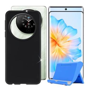 Imagem de Capa para celular Fossibot S3 Pro (6,7 polegadas) + protetor de tela, capa à prova de choque, capa de silicone macio e TPU antiarranhões + vidro temperado com suporte de telefone - preta