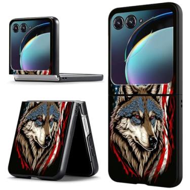 Imagem de ACWDMKH Capa protetora para Motorola Moto Razr 2024, Moto Razr 50, fofa, fina, rígida, policarbonato, ultrafina, antiarranhões, à prova de choque, bandeira americana lobo