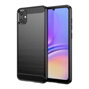 Imagem de Casecious Compatível com Samsung Galaxy A05 Fibra de Carbono Macio TPU Escovado Linha Básica Capa Traseira para Telefone Capa Funda para (Preto)
