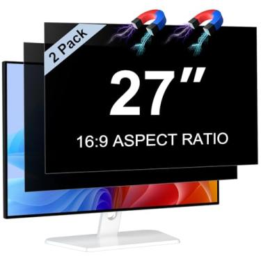 Imagem de [Pacote com 2] Tela magnética de privacidade de 27 polegadas para monitor de computador panorâmico com proporção de 16:9, filtro protetor de luz azul antirreflexo para olhos, tela de privacidade