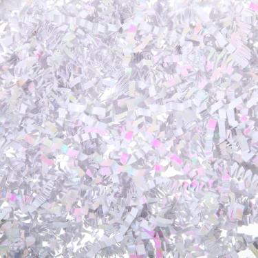 Imagem de Fulmoon 1 saco de papel desfiado de 1,35 kg para caixa de presente com corte enrugado com glitter, enchimento de papel brilhante para embrulhar cestas, aniversário, casamento, Natal (branco