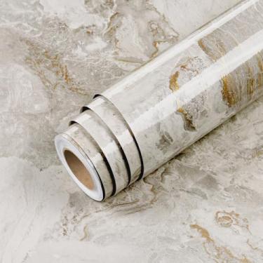 Imagem de Livelynine Papel de Contato de Bancada Brilhante 40 x 500 cm À Prova D'Água Bancadas Papel de Parede de Cozinha Branco Bege Dourado Bronze Mármore Coberturas para Banheiro Brilhante Mármore Mesa Vinil