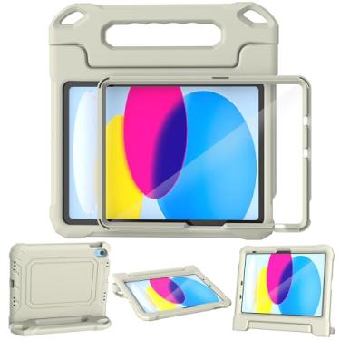 Imagem de YIHE Capa infantil para iPad (A16) 11ª geração 11 polegadas 2025 e iPad 10ª geração 10 polegadas 2022, com protetor de tela e alça embutidos, capa protetora à prova de choque, cinza claro