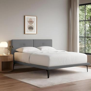 Imagem de Estrutura King para Cama Japonesa Ninho Eiffel com Cabeceira Almofada Linho Cinza