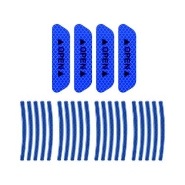 Imagem de RUIANTE Conjunto de 24 peças refletivas fortes para porta-malas de carro SUV-20 peças adesivos refletivos de aro de roda, 4 peças de adesivos refletivos de aviso de porta aberta (azul)