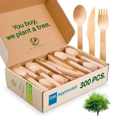Imagem de Conjunto de talheres GO GO GREEN 300 peças de utensílios de madeira co