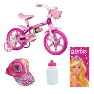 Imagem de Bicicleta Infantil Menina Barbie Passeio 4 Itens - Nathor