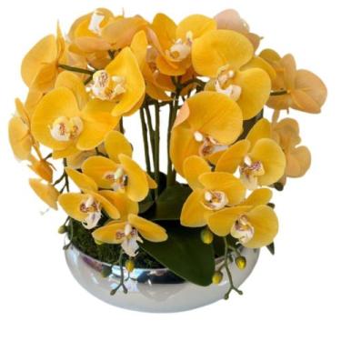 Imagem de Arranjo 6 Flores De Orquídeas Amarelas Vaso Prateado - La Caza Store