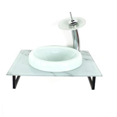 Imagem de Gabinete Vidro Banheiro 50Cm Bancada Marmorizada Marmore - Cubas E Gab