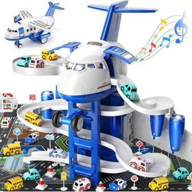 Imagem de Avião de brinquedo TEMI Kids Transport Plane com pista de corrida e 8 