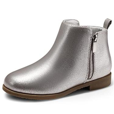 Imagem de Botas infantis de cano curto com zíper e salto baixo, botas para adolescentes, sapatos baixos curtos para crianças pequenas/grandes, Cinza, 4 Big Kid