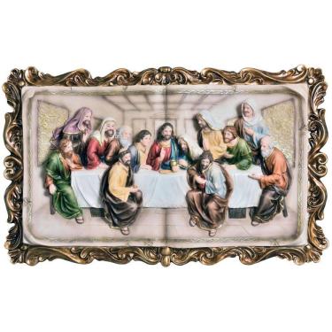 Imagem de Quadro Santa Ceia Páscoa Moldurado Colorido 50Cm