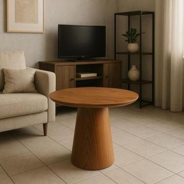 Imagem de Mesa Lateral Redonda de Madeira Natural Para Centro de Sala  Estilo Es