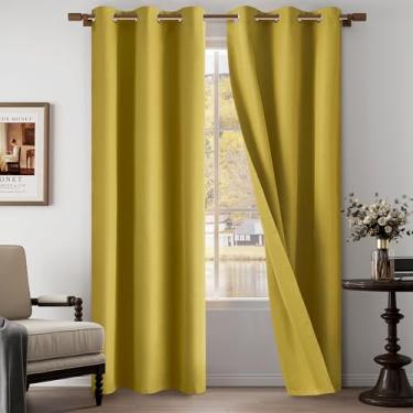 Imagem de Cortinas texturizadas de linho 100% blackout douradas, 203 cm de comprimento, conjunto de 2 painéis para sala de estar, quarto, cortinas blackout completas com ilhós, dourado, 94 cm L x 213 cm C, 2