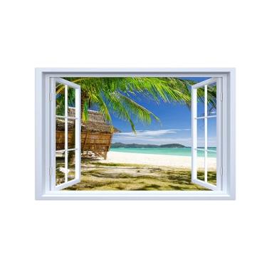 Imagem de Falsas Janelas Paisagens Impressões em Tela-Casa praia árvore-Quadro Arte Moderna-Natureza Pintura Decoração Parede 20x30cm Sem Moldura