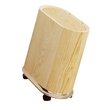 Imagem de Generic Lixeira com rodas removíveis, tampa selada, tipo prensa estreita, lata de lixo, lata de lixo para lavanderia, banheiro, escritório, Madeira