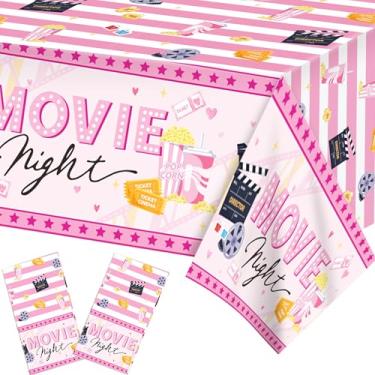 Imagem de Pacote com 2 toalhas de mesa rosa para festivais de cinema, capas de mesa retangulares de plástico descartáveis, suprimentos de decoração de festa de casamento de aniversário