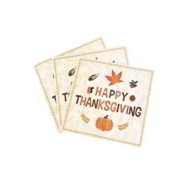 Imagem de Decorações de Ação de Graças, guardanapos de papel descartáveis para decorações de festa de outono e decorações de festa de Ação de Graças, pacote com 40, design de folhas de outono, 16,5 cm