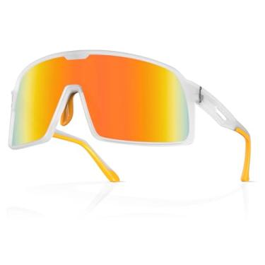 Imagem de MAXJULI Óculos de sol polarizados para crianças de 6 a 14 anos, meninos e meninas, esportes de beisebol ao ar livre, ciclismo, proteção UV400, 7707, Transparente/laranja, Standard