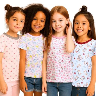 Imagem de Camiseta Infantil Menina Bebe Manga Curta Basica 100% Algodao 1/2/3 Estampas diversas  Baby Deluxe