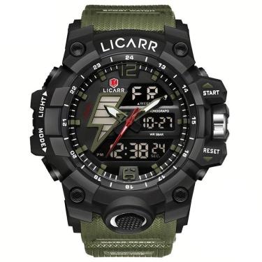 Imagem de Relógio Esportivo Exibição Dupla Masculino 5atm à Prova De água Quartzo Estilo Militar Exército Verde