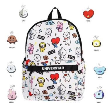 Imagem de Mochila De Costa Escolar Personagens Bt21 Branca Bts