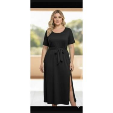 Imagem de vestido plus size midi aberturas laterais com regulagem de cintura tec