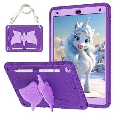 Imagem de ICEELEC Capa para iPad 9ª 8ª geração de 10,2 polegadas com suporte de borboleta, alça de ombro, suporte de lápis, capa robusta fofa para crianças e meninas para iPad 2021, 2020, 2019, roxa